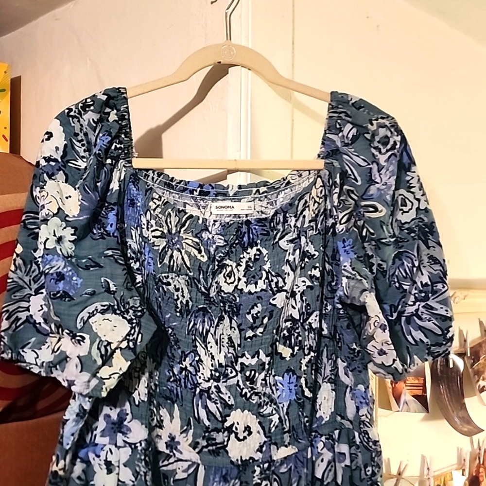 Sonoma Smocked Floral Puff Sleeve Midi Tiered Dress